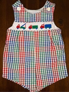 Multicolor Gingham Truck Embroidered Baby One-Piece Bodysuit